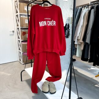 Спортивний жіночий костюм Mon Cheri червоний зі світшотом та джогерами
