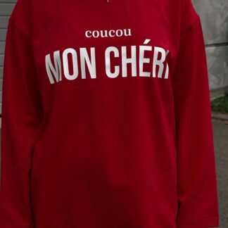 Лонгслів червоний Mon Cheri білий принт