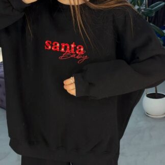 Світшот на флісі чорний з вишивкою Santa Baby