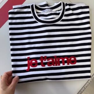 Лонгслів у смужку з вишивкою "Je t'aime"