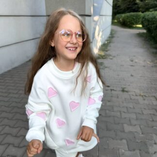 Світшот дитячий шампань з ніжно-рожевим серцями