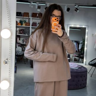 Лонгслів оверсайз капучіно із бавовни трьохнитки