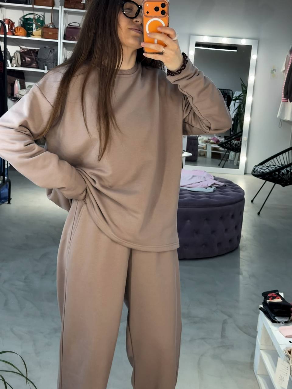 Лонгслів оверсайз капучіно із бавовни трьохнитки - Зображення 3