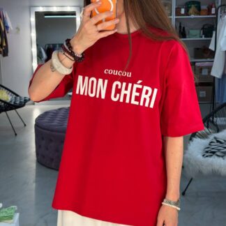 Футболка оверсайз червона Mon Cheri білий